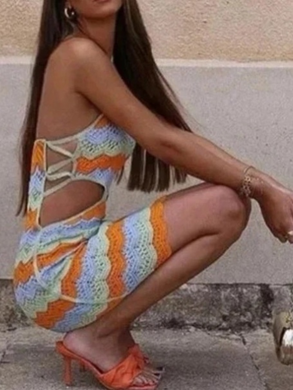Zara Crochet Cutout Halter Dress Limited Edition
